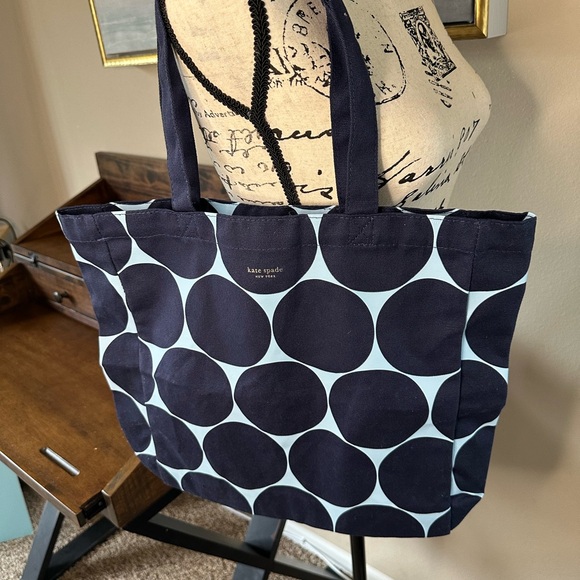 Kate Spade Navy Polka Dot Canvas Tote Bag - Picture 1 of 2